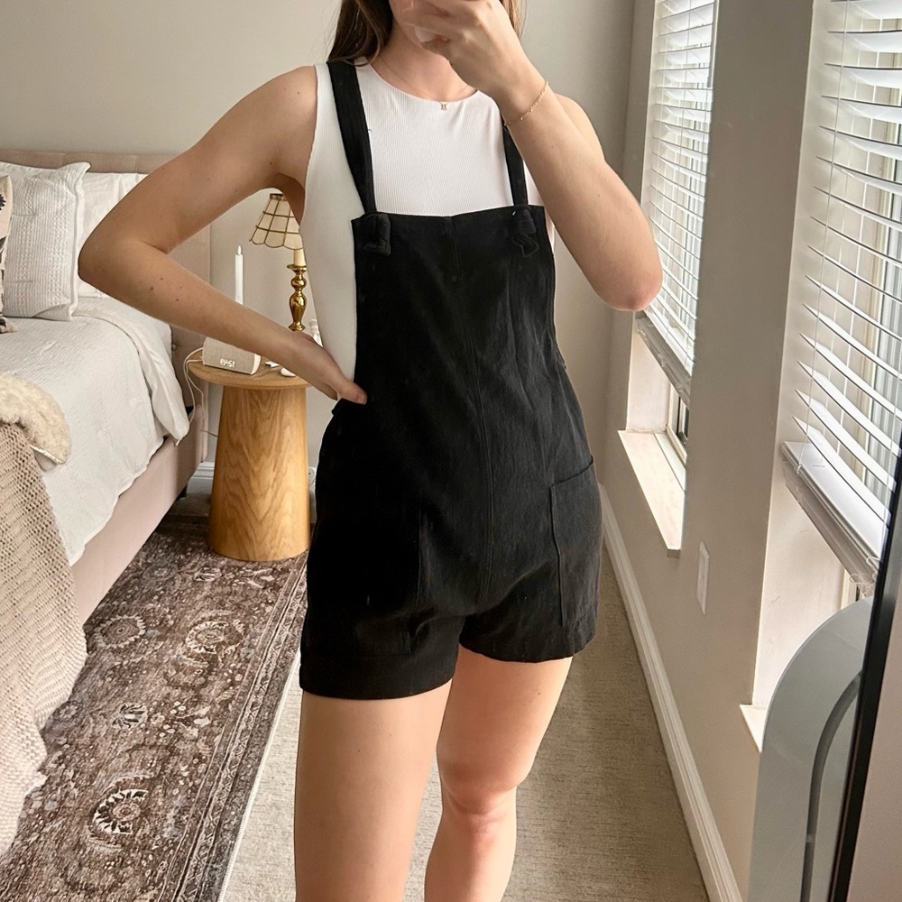 Women's Black Linen Overalls